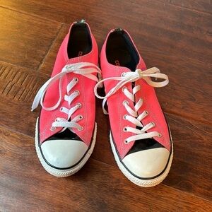 CONVERSE Double Tongue All Star Low Top Hot Pink Shoe 654226F Juniors sz 5.5 W 7